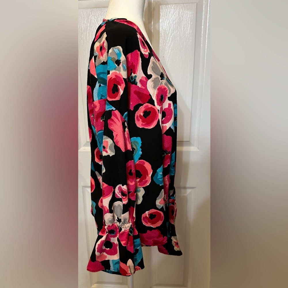 Juicy Couture black blue pink floral top summer  tropical colorful size large - Picture 9 of 10